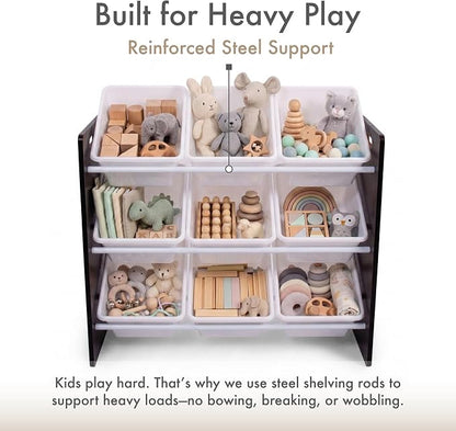Humble Crew Toy Storage Organizer with 9 Removable Storage Bins for Kids Playroom, 3-Tier Toddler Toy Organization and Storage, Espresso/White