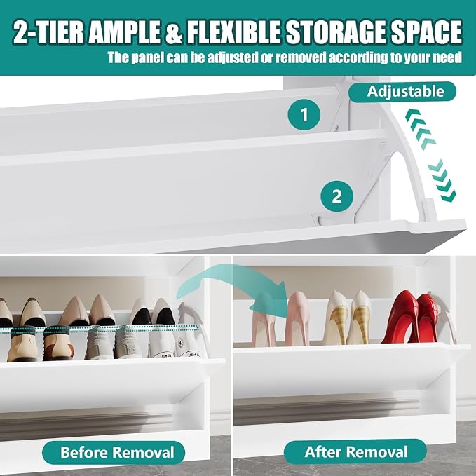 Xixini Shoe Storage Cabinet for Entryway with 6 Flip Drawers, Sturdy Wood Hidden Shoe Storage, Freestanding Narrow Slim Shoe Organizer for Front Door Entrance, Living Room, Hallway, Bedroom, White