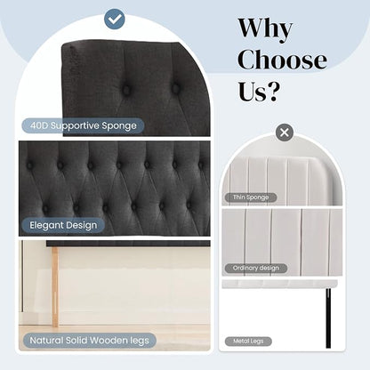 Tufted Upholstered King Size Bed Headboard in Modern Button Design, Adjustable Solid Wood Head Board, Premium Linen Fabric Padded Headboards in Bedroom (Dark Grey)