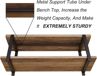 FOLUBAN Entryway Bench, Industrial Shoe Storage Bench for Bedroom Living Room, Modern Indoor Bench Seat for Hallway Front Door Entrance, Easy Assembly, Oak 47 inch