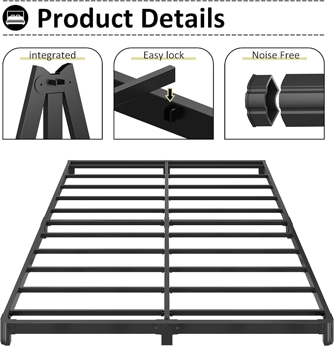 Yicensen 4 Inch Low Profile King Bed Frame with Rounded Corner Legs Heavy Duty Metal King Size Platform Bed Frame No Box Spring Needed, Easy Assembly, Noise Free, Black.
