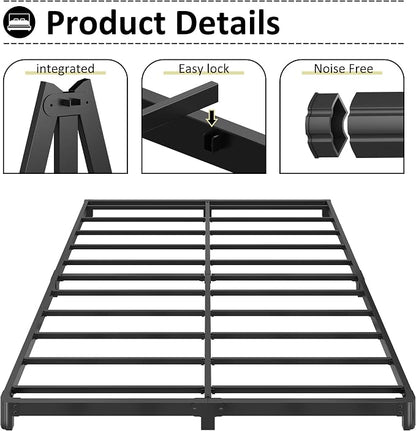 Yicensen 4 Inch Low Profile King Bed Frame with Rounded Corner Legs Heavy Duty Metal King Size Platform Bed Frame No Box Spring Needed, Easy Assembly, Noise Free, Black.