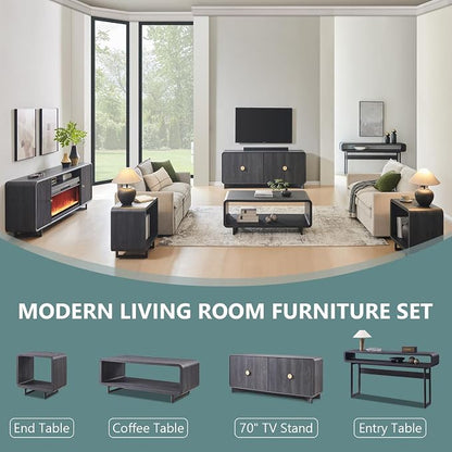 IFGET 63-Inch Long Console Table, 31.5" Tall Modern Entryway Table with Open Storage Shelf, Curved Profile Design, Narrow Wood Sofa Table Behind Couch Table for Living Room, Hallway, Foyer, Dark Grey
