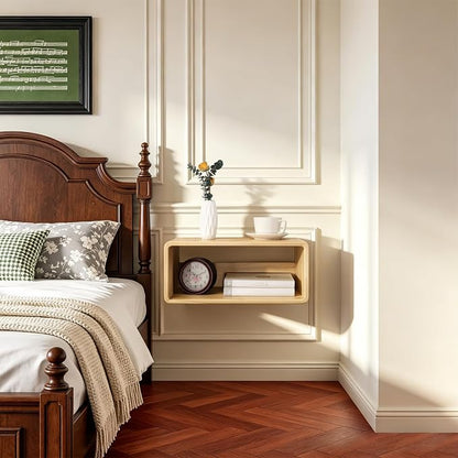 Floating Nightstand, Wall Mounted Bedside Table Wood Bedside Shelf Floating Shelves for Bedroom Bathroom Kitchen Office 18”x 10”x 7.5” Natural
