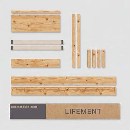 LIFEMENT Full Bed Frame Signature Wood Platform, Noise Free, Under Bed Storage, No Box Spring Needed, Easy Assembly, Natural Natural