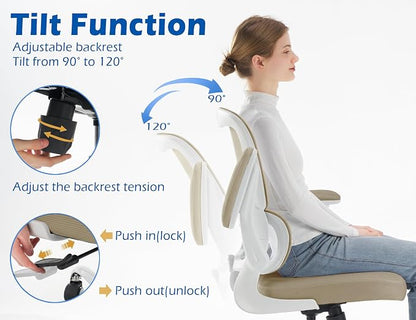 TRALT Ergonomic Office Chair - Desk Chair with Adjustable Lumbar Support Computer Chair - Mesh Comfy Chair with Flip-up Armrests - Gaming Chairs for Adults Home Office (PU Leather, Khaki)