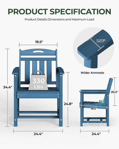 Outdoor Patio Dining, All-Weather HDPE Chair Fade-Resistant, and Low Maintenance for Backyard, Garden, or Patio, Navy Blue