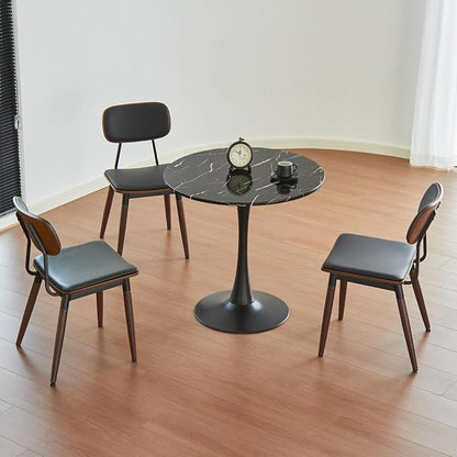 Round Dining Table, 24" Circle Tulip Table with Thickened Tabletop & Metal Pedestal, Mid Century Modern Bistro Table for Kitchen, Small Places, Living Room, Cafe (Faux Marble Black)