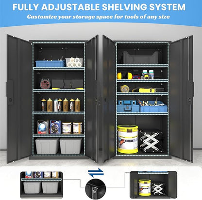 Tall Steel Garage Storage Cabinet with Lock - 72" H Heavy Duty Metal Storage Locker with 4 Adjustable Shelves for Home, Office, Black