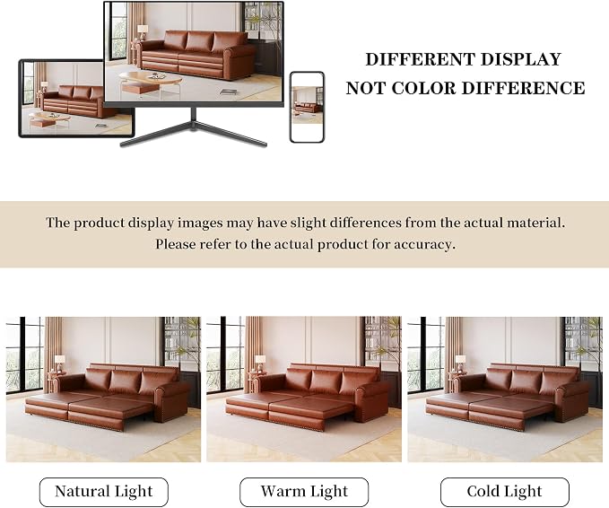 93.7" King Size Sleeper Sofa Bed, Pull Out Sofa Bed, Faux Leather Upholstery, 3 in 1 Convertible Sleeper Couch, Chaise Lounge, Retro Recliner for Living Room, Office, Apartment, Light Brown