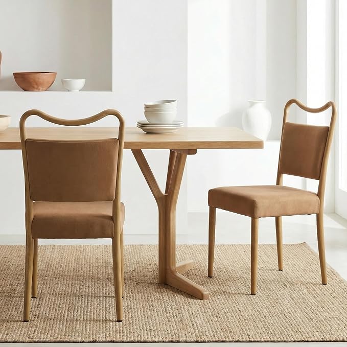 Velvet Dining Chairs Set of 2, Upholstered Dining Chairs with Wood Grained Metal Frame, Mid Century Modern Velvet Chairs for Dining Room, Kitchen and Restaurant,Velvet Brown