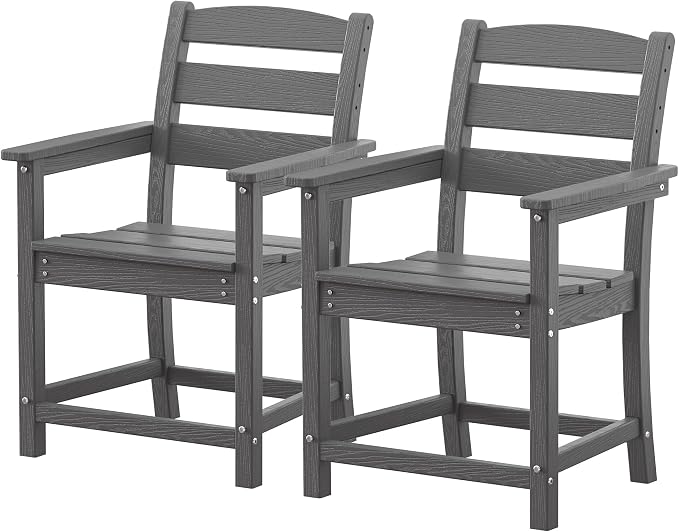 nalone Patio Dining Chairs Set of 2, HDPE Outdoor Dining Chairs with Backrest & Armrest, Patio Furniture Chairs for Garden,Backyard,Lawn (Grey, 2 Chairs)