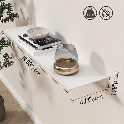 Danpoo 20 inch Long White Floating Shelf for Wall Organizer & Storage, Display Shelf, Metal Wall Shelf for Bathroom, Living Room, Kitchen, Bedroom