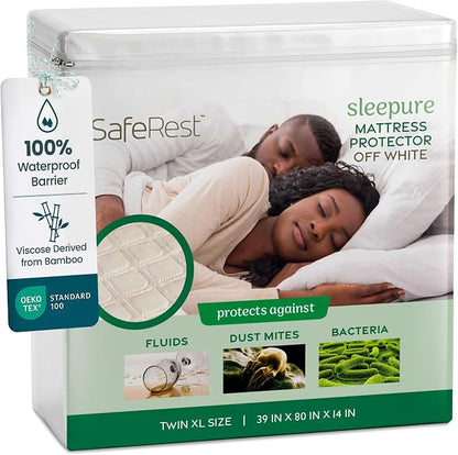 SafeRest Waterproof Twin XL Size Mattress Protector - Viscose Derived from Bamboo - Fitted with Stretchable Pockets - Machine Washable Viscose Blend Mattress Cover for Bed