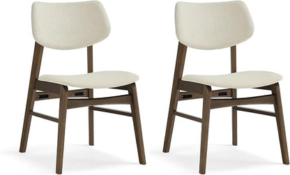 KISLOT Wooden Dining Chairs Set of 2, Upholstered Modern Dining Room Chairs, Solid Oak Wood Kitchen Chairs with Soft Cushion Backrest for Farmhouse, Restaurant, Café (Cream Fabric & Walnut Color)