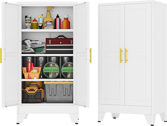 GAIOUS 47.2" Tall Metal Garage Storage Cabinet,File Cabinet with Door and Adjustable Shelves, Outdoor Steel Tool Cabinet for Home,Office,Warehouse,Garage,White