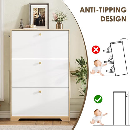 Nicetree Shoe Storage Cabinet for Entryway, Modern Shoe Cabinet, Freestanding Shoe Rack Cabinet, Hidden Shoe Dresser for Hallway,Foyer, Natural Oak and White