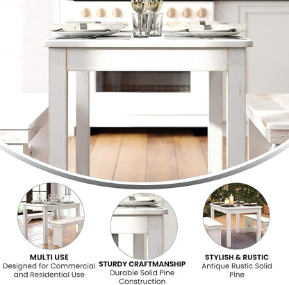 Flash Furniture HERCULES Series 46" x 30" Rectangular Antique Rustic White Solid Pine Farm Dining Table