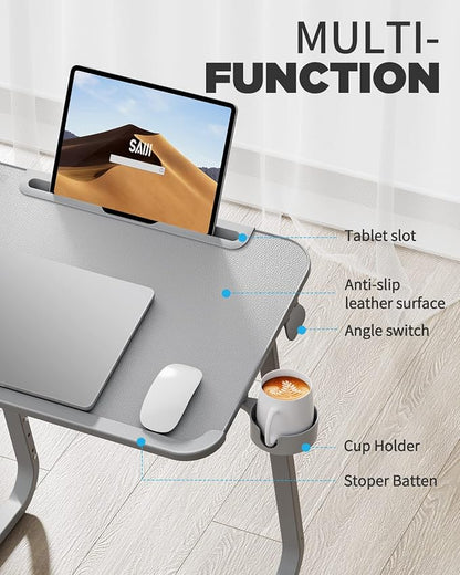 SAIJI Heavy Duty TV Trays Upgraded TV Tables for Eating on Couch | Angle & Height Adjustable Living Room Dinner Table, Laptop Desk for Sofa/Bedside/ Recliner, with Cup Holder and Tablet Slot