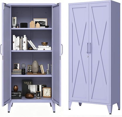 X-Shaped Door Kitchen Pantry Cabinets with Lockable and Adjustable partitions Metal Storage Cabinet 61" H Metal Pantry Cabinetfor Cupboard/Dining Room/Bathroom/Living Room/Office/Laundry Room