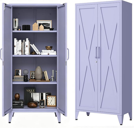X-Shaped Door Kitchen Pantry Cabinets with Lockable and Adjustable partitions Metal Storage Cabinet 61" H Metal Pantry Cabinetfor Cupboard/Dining Room/Bathroom/Living Room/Office/Laundry Room