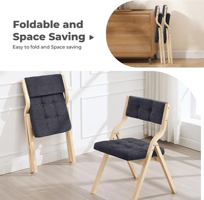 6-Pack Folding Dining Chairs with Cushion,Padded Foldable Dining Chairs,Portable Wooden Folding Chairs with Tufted Buttons Seat for Dining Rooms Kitchen Wedding and Party Indoor Darkgrey