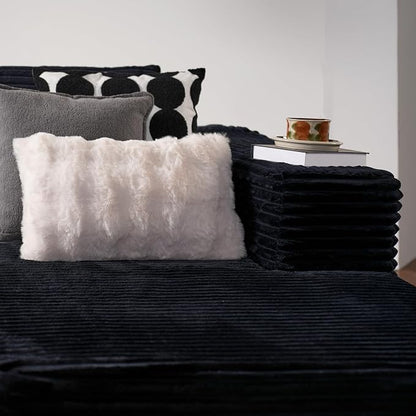 ovios 104" Cloud Boneless Couch with L-Shape Chaise,Modern Sectional Modular Sofa with Deep Seat, Upholstered Couches for Living Room Bedroom,No Assembly Required, Black (Plush Corduroy Fabric)