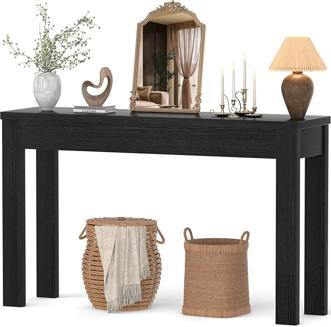 Armocity Console Table, 47" Farmhouse Wood Entryway Table, Sofa Tables Narrow Long Behind Couch, Entry Table for Entrance, Hallway, Living Room, Embossed Black