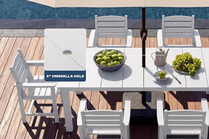 Perli™ 7-Piece Outdoor Dining Set, All-Weather HDPE Patio Furniture with 6 Ergonomic Chairs & Large Table, Built-in Umbrella Hole, UV-Resistant Set for Backyard, Deck, Poolside, White