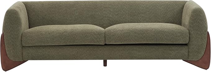 Christopher Knight Home Almad 2 Pieces Sofa Couch Set, Cozy 3-Seater Sofa and Loveseat for Living Room, Upholstered Couch Chair, Soft Seating Lounge Sofa with Wood Frame, Boucle Fabric, Olive Green
