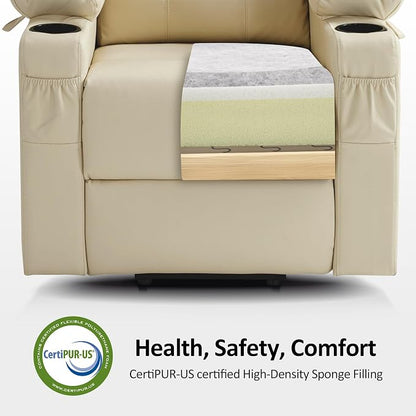 MCombo Power Lift Recliner Chair for Elderly, Lift Chair with Heat and Massage, FSC Certified, USB Ports, Cup Holders, Faux Leather 7141 (Cream White, Small)