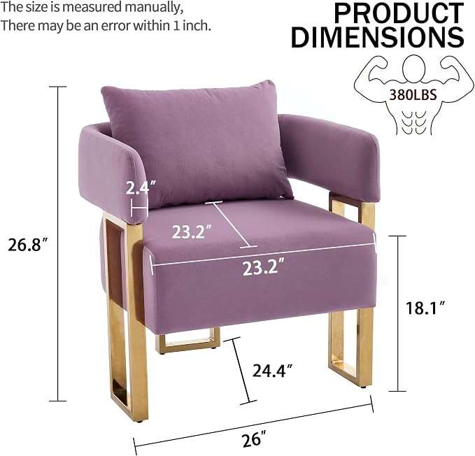 YISHENG Modern Barrel Accent Chairs Set of 2, Living Room Side Chairs with Golden Metal Legs Velvet Upholstered Reading Armchairs no Wheels for Vanity/Reception Room//Bedroom/Lounge/Office, Purple