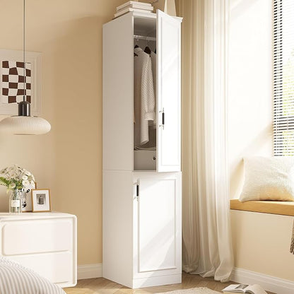 MEISSALIVVE Armoire Wardrobe Closet with 2 Door & Shelves, 74.8" Large Wardrobe Cabinet with Hanging Rod, Freestanding Modern Bedroom Armoire Storage Cabinet, White