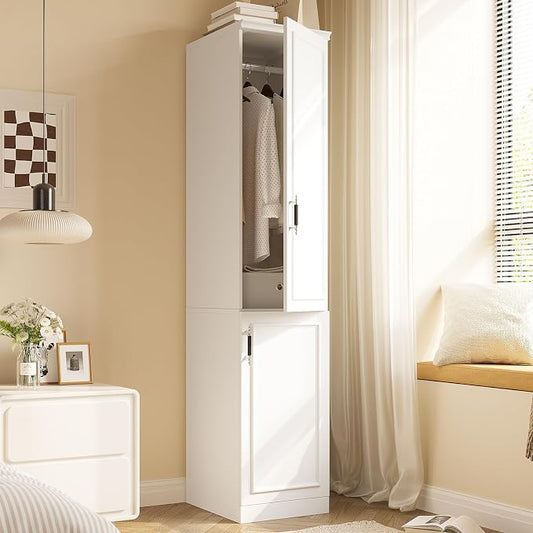 MEISSALIVVE Armoire Wardrobe Closet with 2 Door & Shelves, 74.8" Large Wardrobe Cabinet with Hanging Rod, Freestanding Modern Bedroom Armoire Storage Cabinet, White