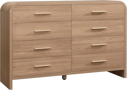 Curved 8 Drawer Dresser for Bedroom, 53.82'' Wide Chest of Drawers, Modern Storage Cabinet for Hallway & Living Room TV Stand, FSC Certified 1.18" Thick Board, 100 lbs Top Weight, Oak