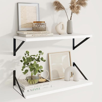 Axeman Deep Floating Shelves | 24 Inch White Wall Shelves Set of 2 | 10 Inch Deep Wood Floating Shelves for Wall | 24" W x 10" D White Shelves for Living Room Bathroom Kitchen