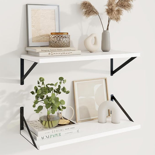Axeman Deep Floating Shelves | 24 Inch White Wall Shelves Set of 2 | 10 Inch Deep Wood Floating Shelves for Wall | 24" W x 10" D White Shelves for Living Room Bathroom Kitchen