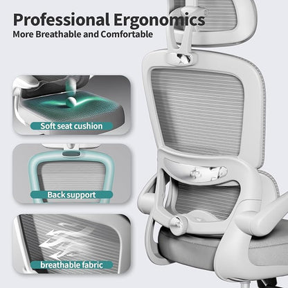 TRALT Office Chair Ergonomic Desk Chair, 330 LBS Home Mesh Office Desk Chairs with Wheels, Comfortable Gaming Chairs (1, Light Grey)