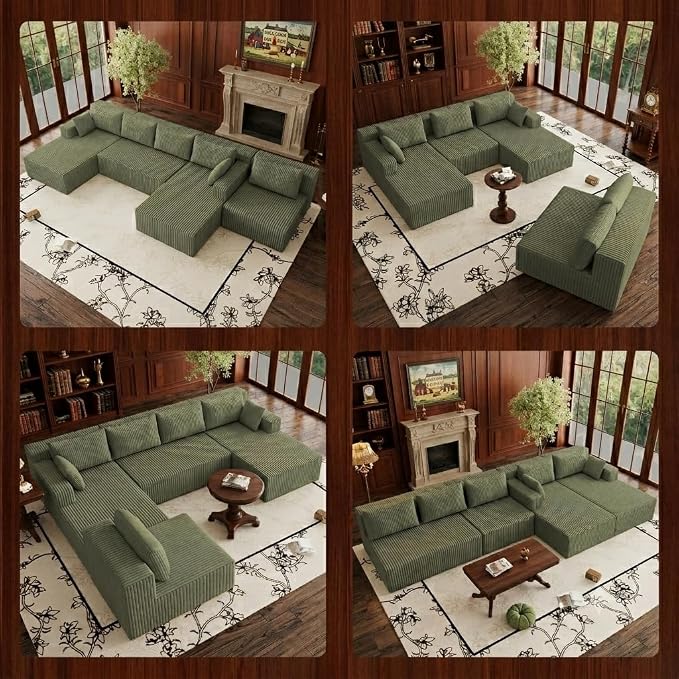Flexible Combination Cloud Sectional Boneless Couches with Double Chaise,157" Oversized U Shaped Modular Sofa No Assembly Required Foam-Filled Deep Seat Sofa & Couch for Living Room,Apartment