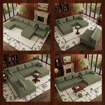 Flexible Combination Cloud Sectional Boneless Couches with Double Chaise,157" Oversized U Shaped Modular Sofa No Assembly Required Foam-Filled Deep Seat Sofa & Couch for Living Room,Apartment