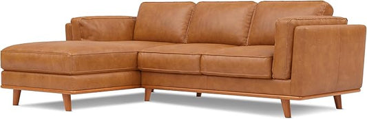 Valencia Artisan Full Leather Sofa - Pure Full Italian Nappa Leather Couch, Solid Wood Accent, Ultimate Comfort (Cognac, Left Chaise Sectional)