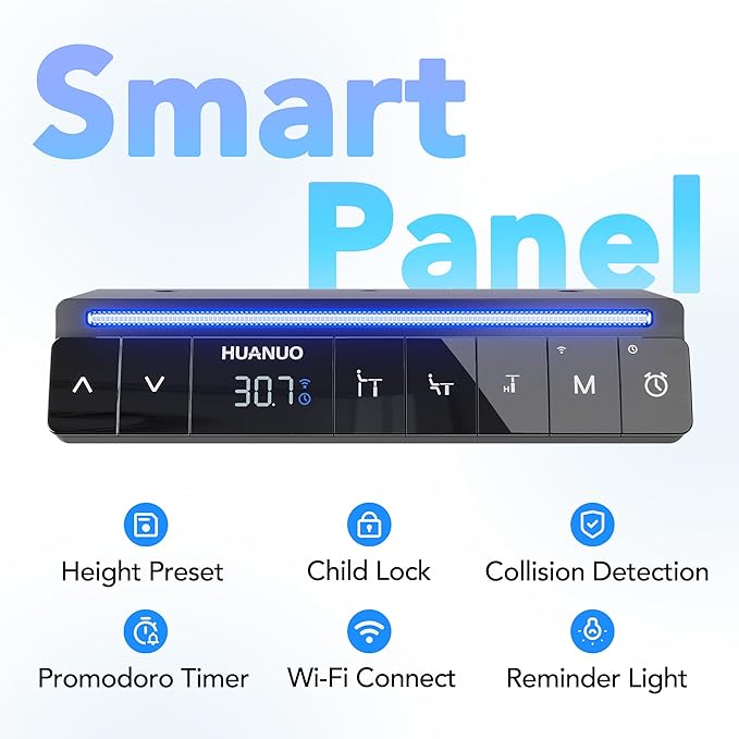 HUANUO 48" AI Smart Standing Desk with App-Synced Sedentary Reminders, Electric Height Adjustable Desk with Body-Data Ergonomic Presets, Voice Control Alexa/Google/Siri, 3 Memory Settings Table, Black