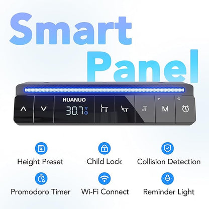 HUANUO 48" AI Smart Standing Desk with App-Synced Sedentary Reminders, Electric Height Adjustable Desk with Body-Data Ergonomic Presets, Voice Control Alexa/Google/Siri, 3 Memory Settings Table, Black