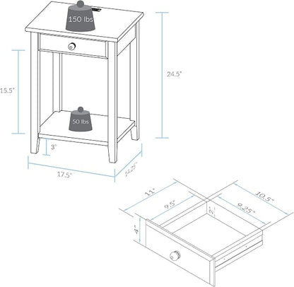 Casual Home Owl White Night Stand with USB Port , 17.5 in x 14.25 in x 24.5 in (W x L x H)