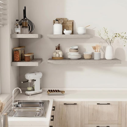 Vivelove 12" Deep Floating Shelves for Wall 24" Long, Wall Shelves for Bedroom Living Room Bathroom Kitchen Laundry Room, Farmhouse Rustic Shelves for Home Decor, 24" X 12" X 2" Set of 2, Grey