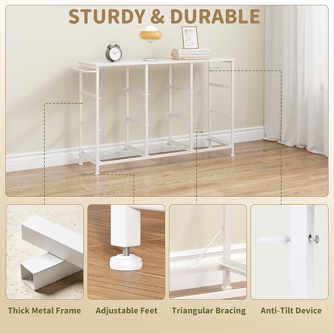 Dresser for Bedroom, Small Fabric Dressers for Kids Bedroom, 9 Drawers Dresser for Closet, Storage Organizer Chest of Drawers for Nursery, Dorm, Apartment, TV Stand, Wooden Top, Side Hooks (White)