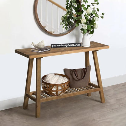 HOKYHOKY Reclaimed Solid Wood Console Table, 43.3" Farmhouse Entryway Table, Narrow Couch Tables Behind Sofa, 2 Tiers Accent Tables for Hallway, Entrance, Foyer, Living Room
