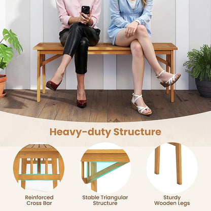 Tangkula 3 Pieces Patio Dining Set, Acacia Wood Space Saving Outdoor Rectangular Picnic Table with 1.97” Umbrella Hole and 2 Benches, for Yard, Garden and Poolside