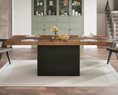HSH Dining Table for 6 to 8, 71” Wood Rectangular Dinner Table, 6 ft Industrial Kitchen Table only with Black Pedestal, Modern Large Dining Room Table for Home Gathering Office, Rustic Brown, 71 Inch