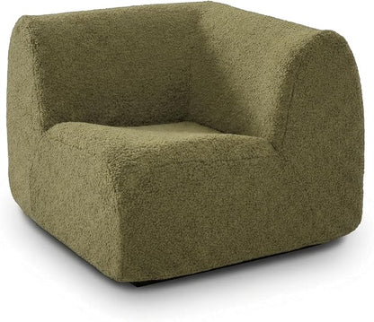 38" Curved Single Sofa Corner Chair, Boneless Sherpa Couch with Deep Seat, Comfy Teddy Sofas for Living Room, Bedroom, Apartment, Modern Sectional Modular Couches – No Assembly, Green